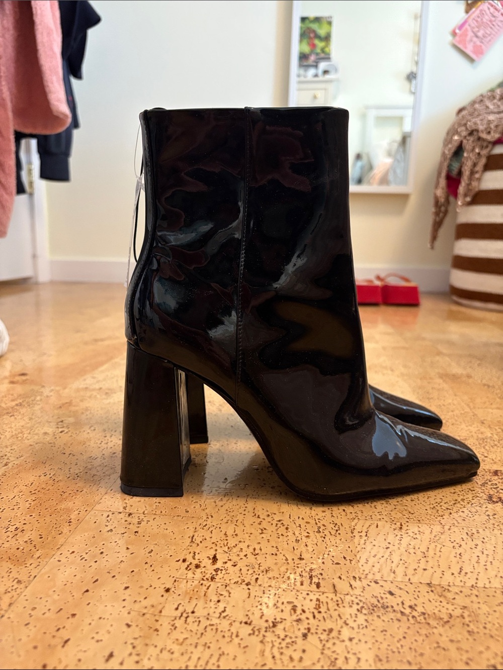 H&M Patent Leather Pointed-Toe Ankle Boots